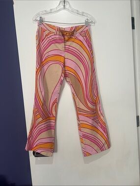 Women's Boot Cut Patterned Flare Pants - Pink, Orange & Cream size 4 vintage